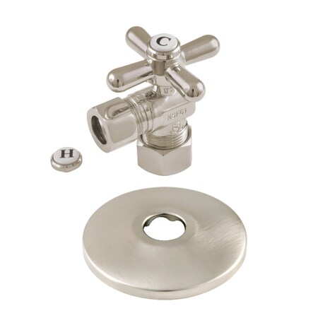 Kingston Brass CC54408XK 5/8-Inch OD X 1/2-Inch OD Comp Quarter-Turn Angle Stop Valve with Flange, Brushed Nickel CC54408XK